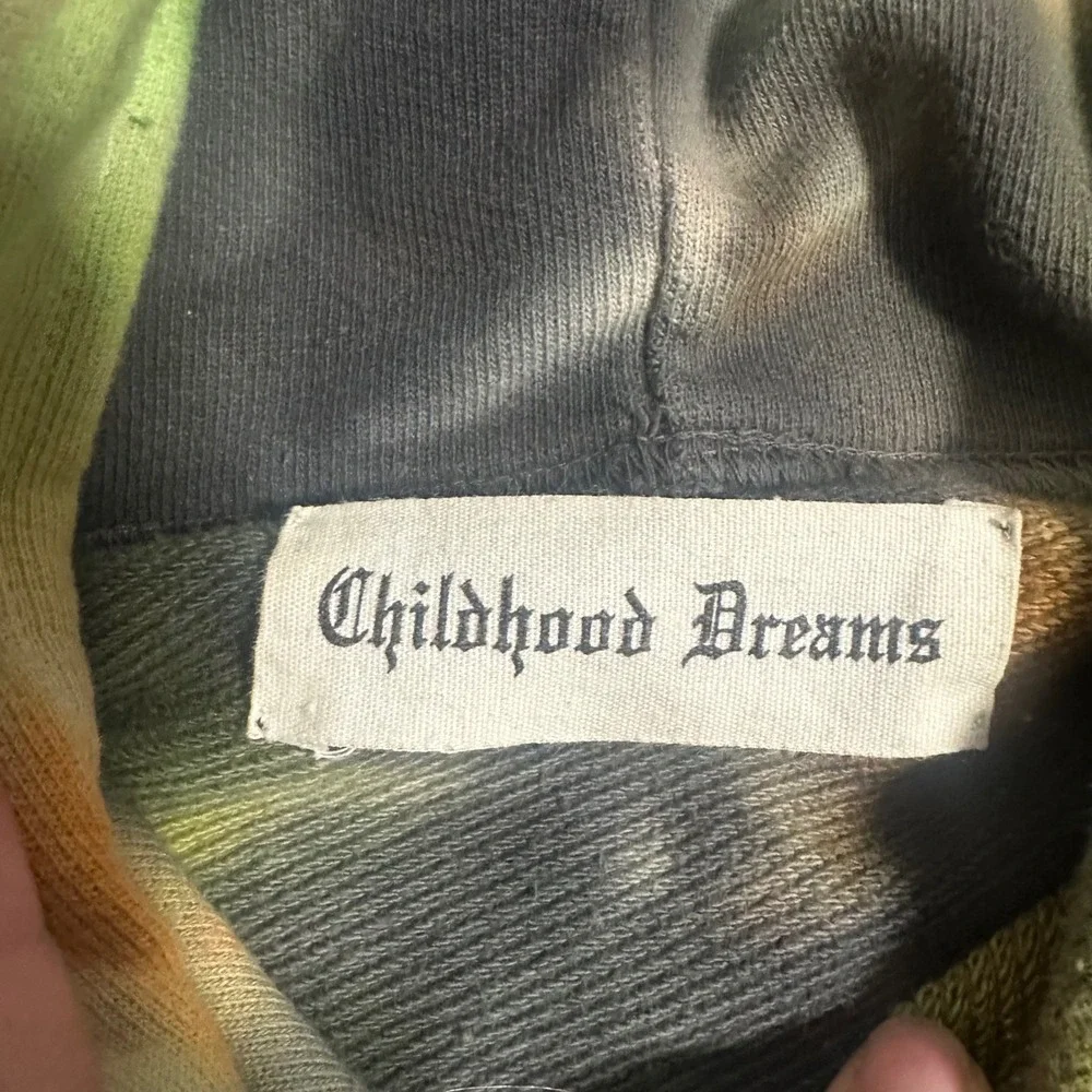 Childhood Dreams Tie Dye Hoodie Sweatshirt Men's Neon Green Orange Black Size XL - Picture 4 of 5